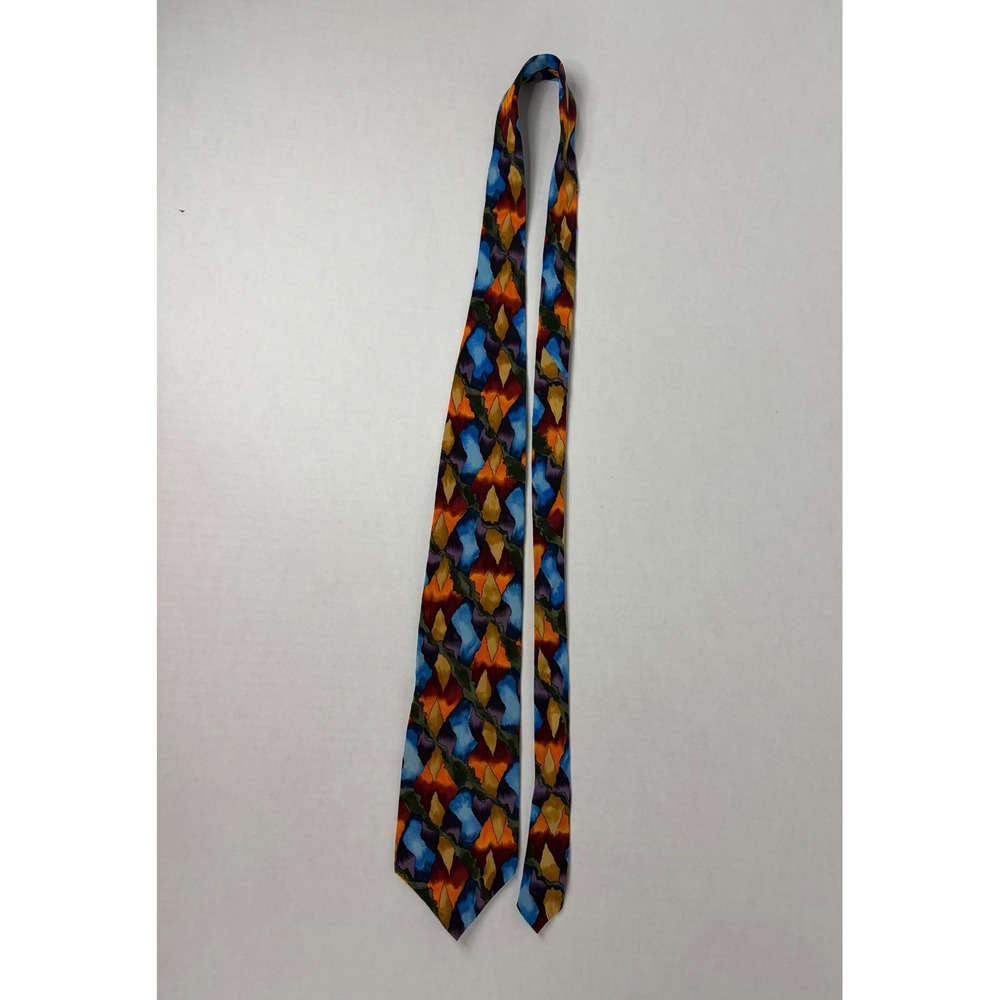 J. Garcia Mens Silk Necktie Abstract Geometric Blue Orange Purple Art Tie USA - Picture 6 of 9